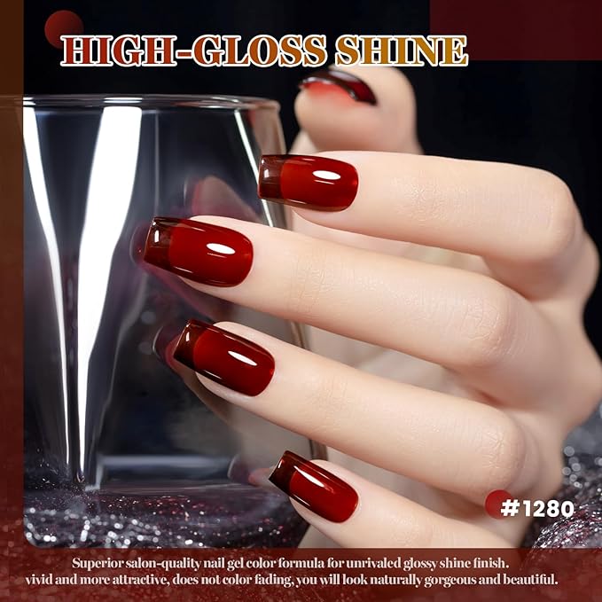 RARJSM Jelly Stained Glass Gel Nail Polish Set 6pcs Clear Amber Yellow Cherry Red Orange Olive Green Crystal Transparent Series Sheer Gel Varnish Curing Requires Soak off Home Salon French Manicure-Velvo Beauty
