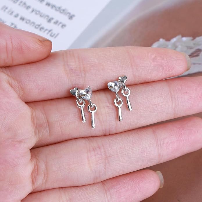Vintage Crystal Heart Drop Earrings Silver Cz Teardrop Earrings Rhinestone Love Heart Stud Earrings Sparkly Tiny Heart Earrings Jewelry for Women-Velvo Beauty