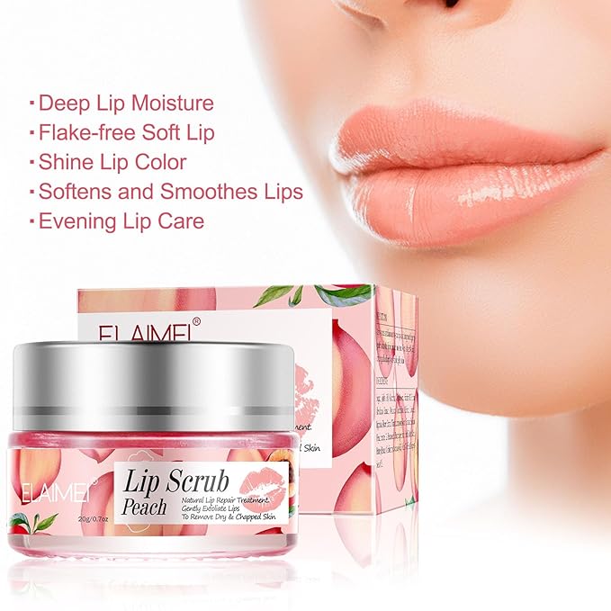 Lip Exfoliator Scrub, Lip Exfoliator Scrub and Moisturizer, Sugar Lip Scrub for Dry Cracked Lips, Gently Exloliate, Exfoliating Lip Scrub For Lip Repair, Nourish Lips (Peach)-Velvo Beauty