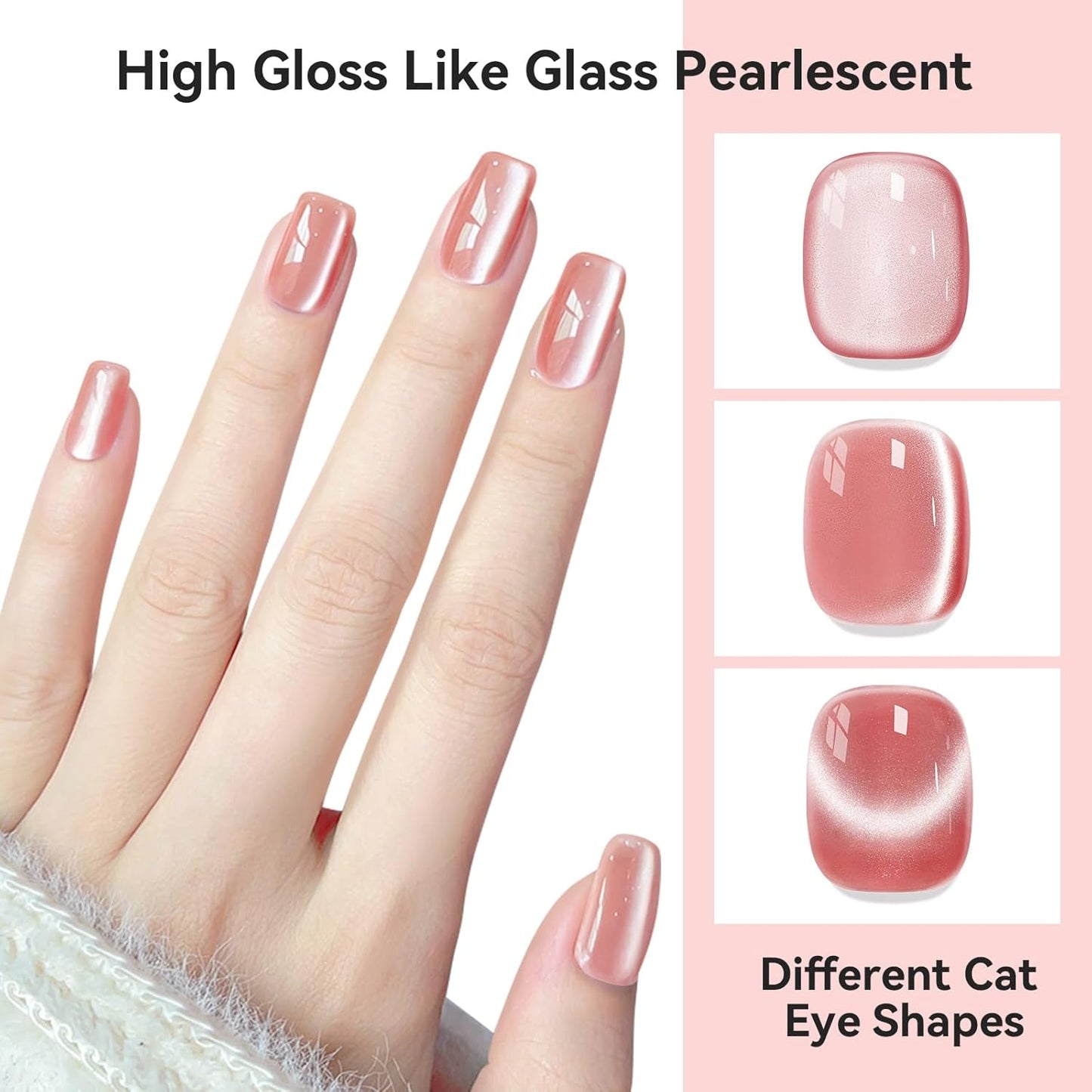 Cat Eye Gel Nail Polish Nude Pink, Moonlight Cateye Polish Crystal Mirror Gloss Magnetic Nails Gel Glitter Holographic Cats Eye Nail Velvet 1PC-Velvo Beauty