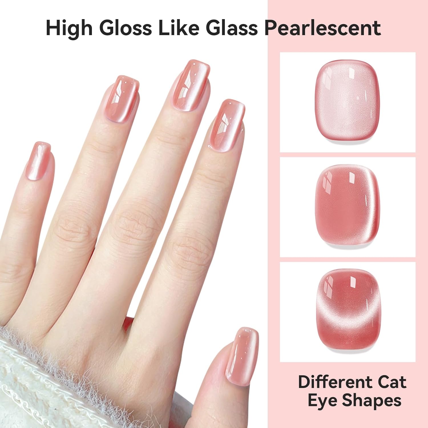 Cat Eye Gel Nail Polish Nude Pink, Moonlight Cateye Polish Crystal Mirror Gloss Magnetic Nails Gel Glitter Holographic Cats Eye Nail Velvet 1PC-Velvo Beauty