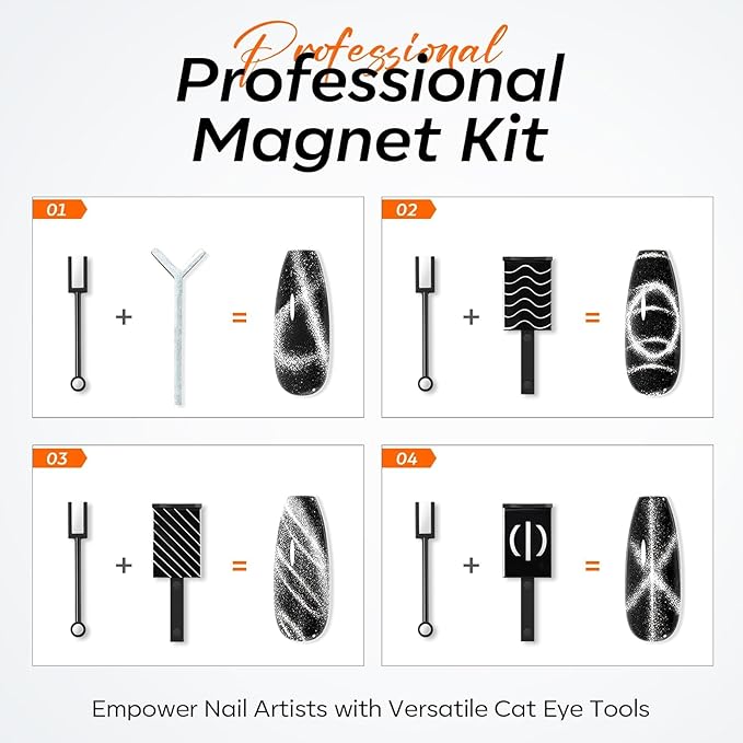 modelones Cat Eye Magnetic for Nails,15PCS Cat Eye Gel Nail Polish Magnet Tools Powerful Set Wand Magnet Summer Nail Polish Square Round Magnet Stick Diverse Glassy Cateye Effect-Velvo Beauty