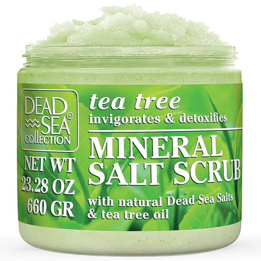 Dead Sea Collection Tea Tree Salt Scrub – Exfoliating Body Scrub for Women – Moisturizing and Nourishing Skin – with Pure Oils and Dead Sea Minerals (23.28 Oz)-Velvo Beauty