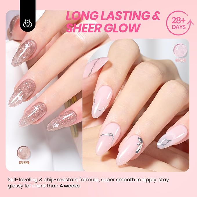 Beetles Jelly Gel Nail Polish Set - 6 Colors Nude Pink Brown Shimmer Giltter Fall Gel Polish Kit Sheer Transparent Effect Soak Off UV Lady with Dreams Collection Gift for Women-Velvo Beauty