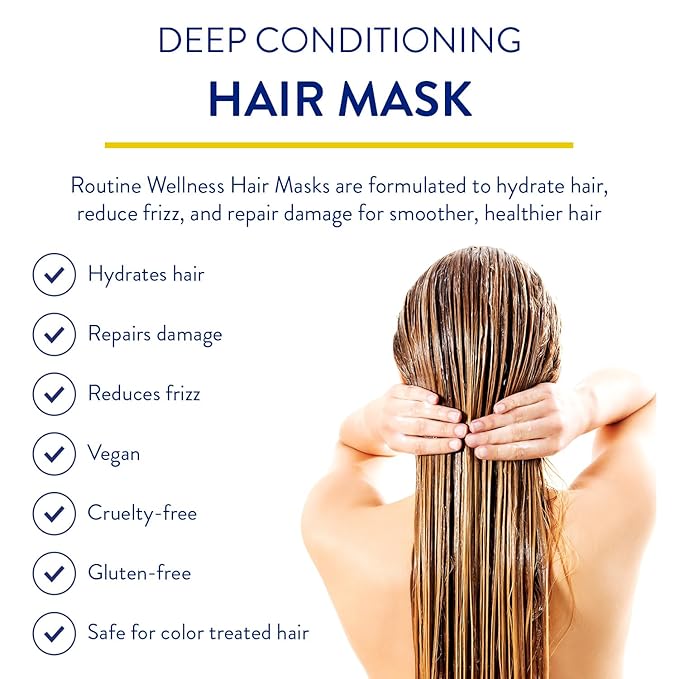 Routine Wellness Deep Conditioning Hair Mask for Dry Damaged Hair - Hydrating, Moisturizing Repair Treatment - Promotes Fullness - Unscented 8oz-Velvo Beauty