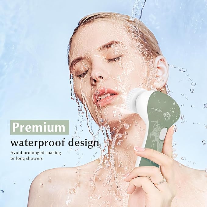 COSLUS Facial Cleansing Brush Silicone Face Scrubber: 7 in 1 FBS-D Electric Exfoliating Rotating Massage Device Waterproof Deep Cleaning Exfoliation Spa Machine - Electronic Skin Care Wash System-Velvo Beauty