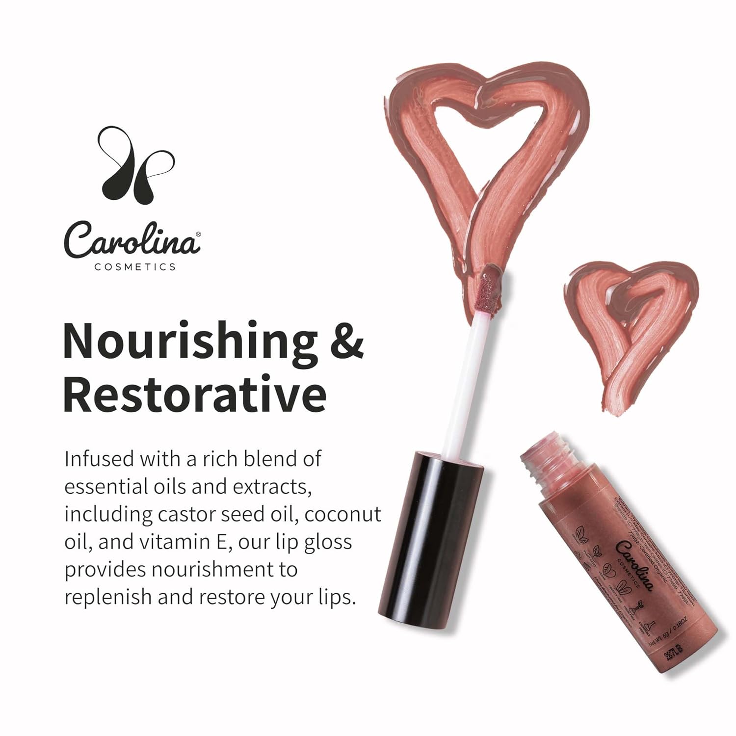 Plant-Based Non-Sticky Lip Gloss (What A Babe) - Hydrating & Nourishing with Sunflower Seed Oil, Cacao & Grape Seed Oil - Gluten-Free, Vegan, Non-GMO, Paraben-Free - 5g/0.18oz-Velvo Beauty