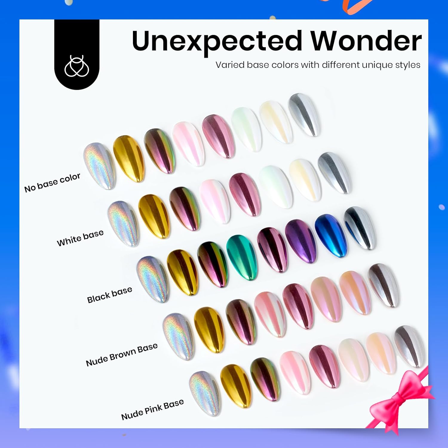 Beetles Metallic Chrome Nail Powder Kit Black White Colors Gel Polish Mirror Effect Holographic Metallic Nail Polish Chrome Manicure Art Decoration Glitter Nail Powder for Women-Velvo Beauty