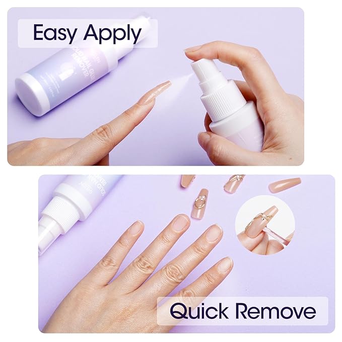 Gellen 2 Pack Solid Nail Glue Gel Remover 60ML Press On Nails Remover Glue Off Spray for False Acrylic Tips, with Stick, Acetone Free, Nail-friendly-Velvo Beauty