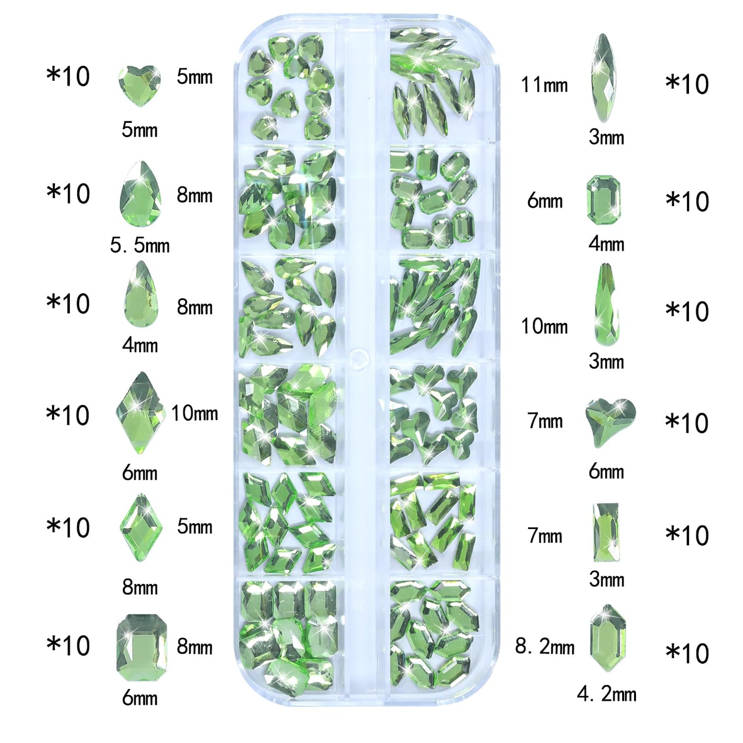 HNUIX Nail Rhinestones - 3D Multi Shape Size Crystal, Crystal Light Green, Flat Back, with Kit, for Nail Art, DIY Decorations-Velvo Beauty