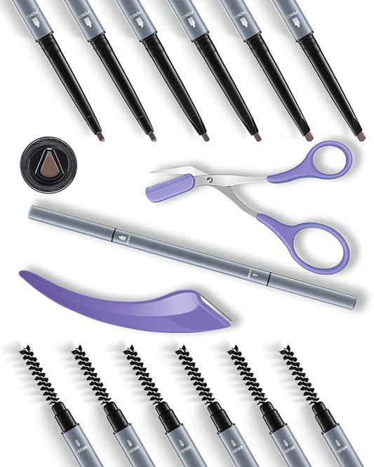 6Pcs Microblading Eyebrow Pencils Light Brown Waterproof Eye Brow Pencil w/Eye Brow Razor & Scissors Kit 0.5mm Ultra-Fine Tip Creates Hair-Like Strokes for Women Effortless Natural Brows-Velvo Beauty