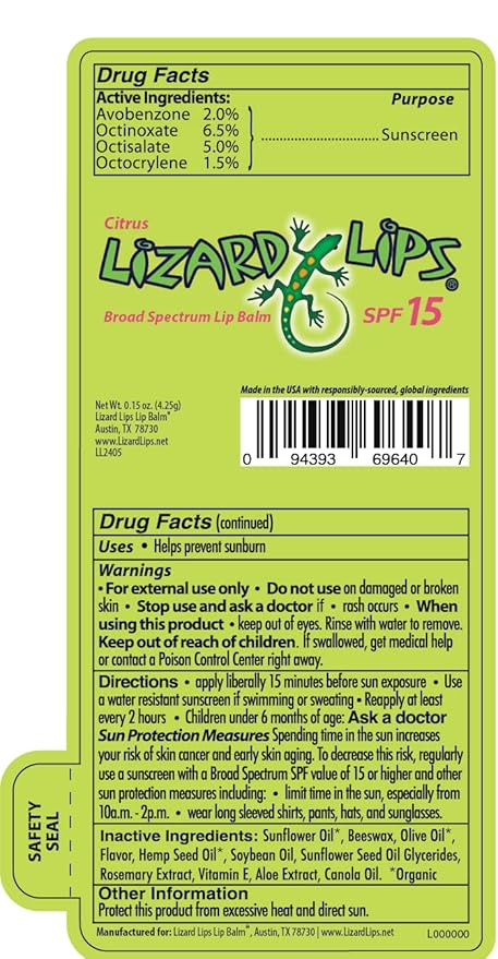 Lizard Lips SPF 15 Lip Balm (Citrus)-Velvo Beauty