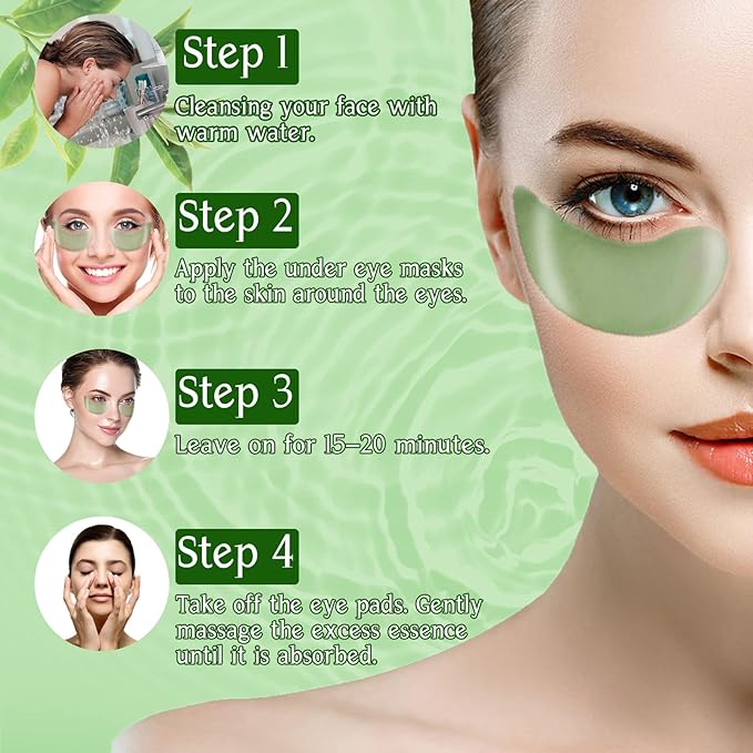 Under Eye Patches for Dark Circles and Puffiness, 60 Pcs Green Tea Collagen Eye Mask, Hydrating Eye Patches for Puffy Eyes Wrinkle Treatment, Eye Gel Pads Self Eye Skin Care Gifts for Women-Velvo Beauty