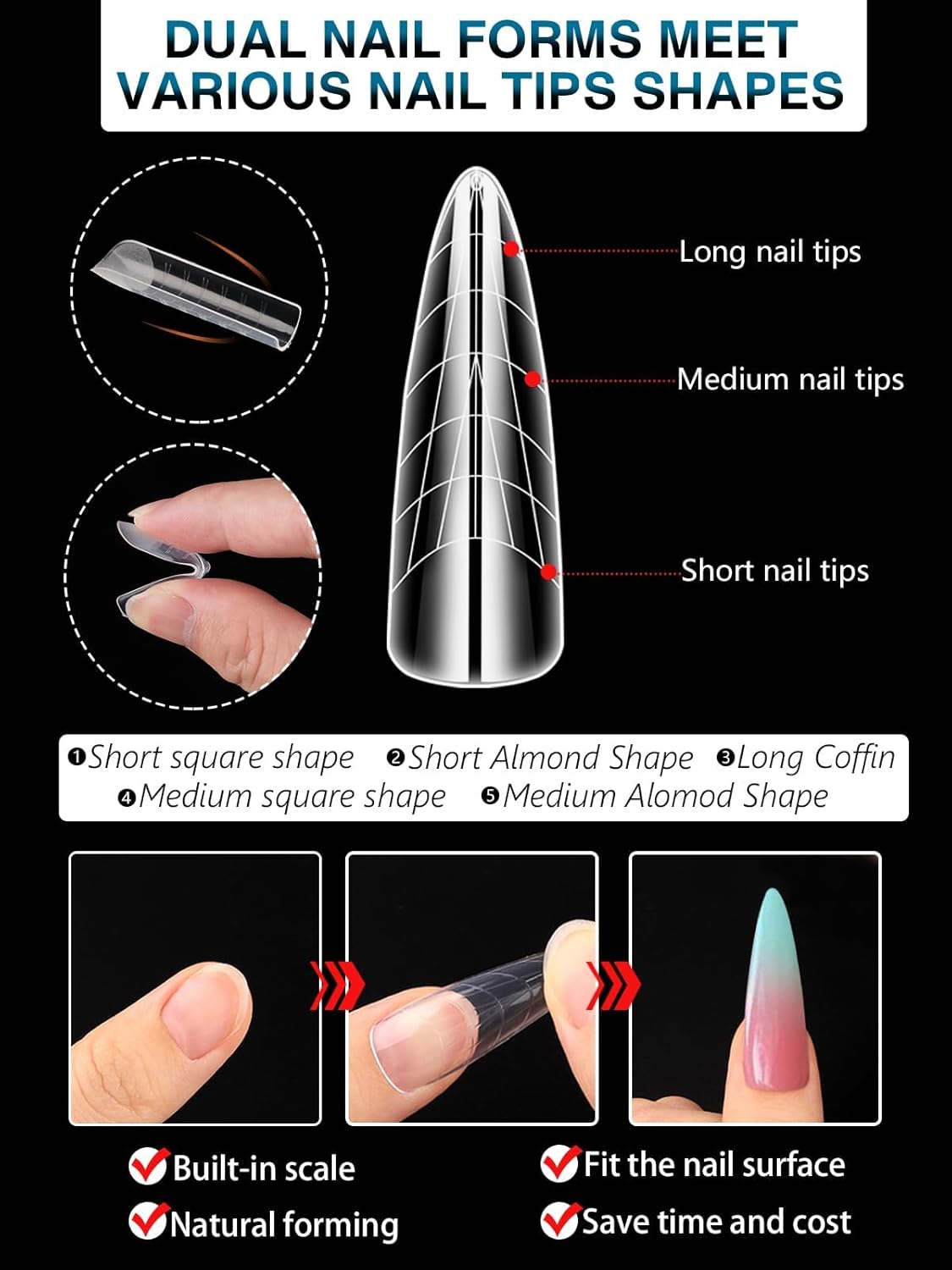 TOROKOM 288PCS Nail Dual Forms for French Nails, Dual Nail Forms Molds Acrylic Nail Tips, 144PCS Duet System Dual Forms Sticker Silicone Reusable Pads, 12 Styles Scale for Manicure Extension, Clear-Velvo Beauty