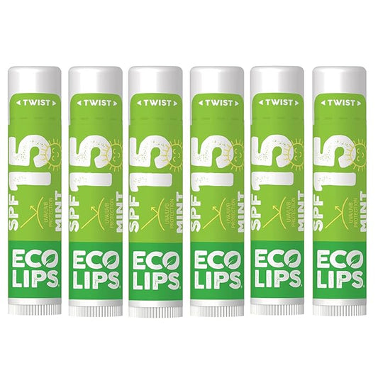 Eco Lips Classic Mint Broad Spectrum Sunscreen Lip Balm 6-Pack - 100% Plastic-Free Plant Pod Packaging - Made in USA-Velvo Beauty