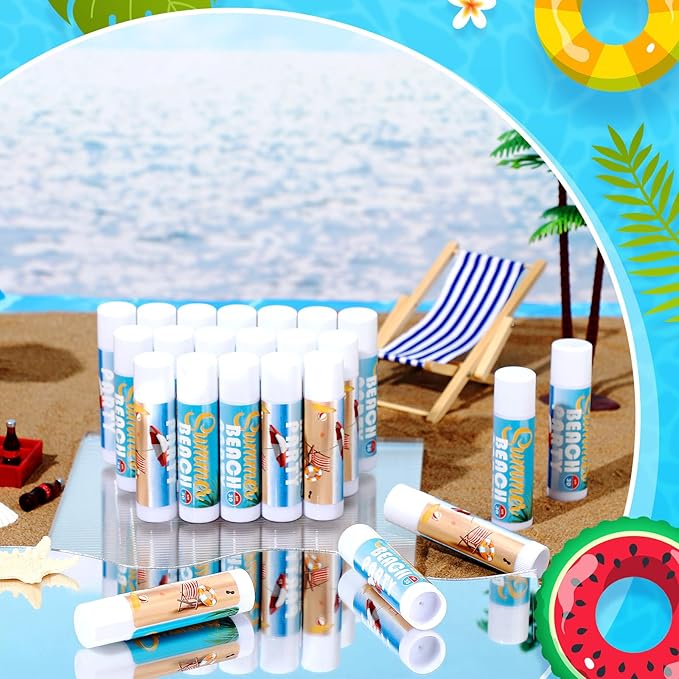 24 Pcs Sunscreen Lip Balms for Summer Beach Party SPF 30 Sunscreen Lip Balms Sticks Bulk Outdoor Travel Sunscreen Care Lip Balm for Thank You Gifts Summer Beach Wedding Party Supplies-Velvo Beauty