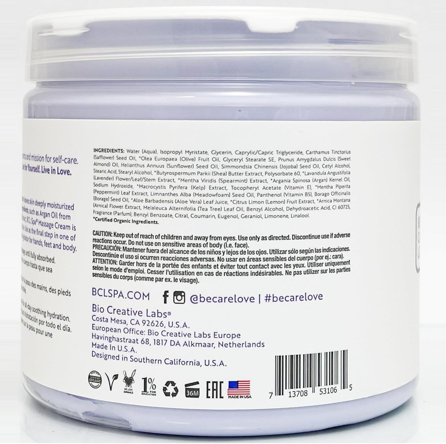 BCL SPA Massage Cream - Body Lotion & Body Cream with Organic Lavender + Mint, Shea Butter, Kelp, Arnica, Aloe Vera, Argan and Jojoba Oils - Calm, Moisturize and Soothe skin. Home/Pro Use 16 fl oz-Velvo Beauty