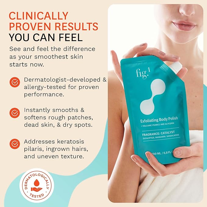 Fig.1 Exfoliating Body Scrub, Polish for Rough & Dead Skin, Keratosis Pilaris, Strawberry Skin, Volcanic Pumice, Glycerin, Eucalyptus Fragrance, Skin Smoother, Body Wash Scrub, 200 ml-Velvo Beauty