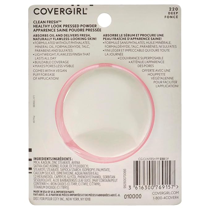 COVERGIRL COVERGIRL Clean Fresh Pressed Powder, Deep, 0.35 Ounce, 220 Deep (99350052598)-Velvo Beauty