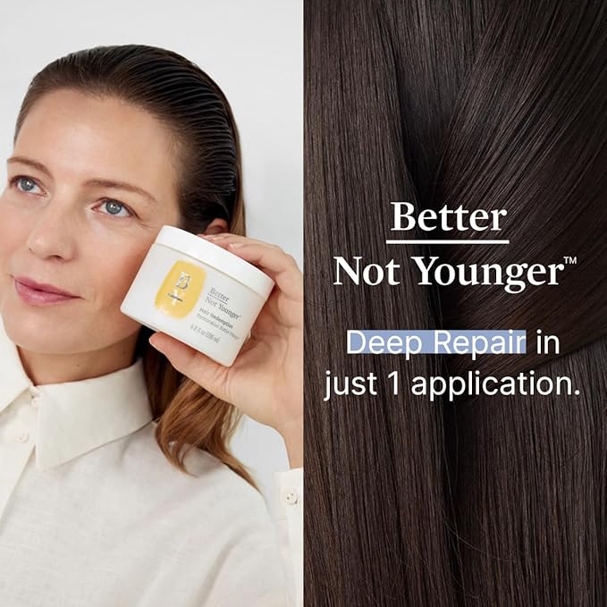 Better Not Younger Restorative Butter Hair Masque 6.8 fl oz - Hair Repair Mask with Plant-Based Butters, Biotin, Argan & Caffeine for Women Over 40 - Restores Moisture, Adds Volume & Boosts Shine-Velvo Beauty