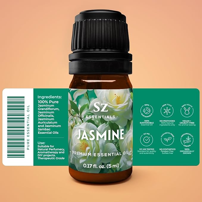 Jasmine Absolute Essential Oil – 100% Pure & Undiluted – 4 Jasminum Species – Divine Floral & Exotic Scent! – Aromatherapy & Natural Perfumery - Therapeutic Grade & Vegan – 0.17oz (5mL)-Velvo Beauty