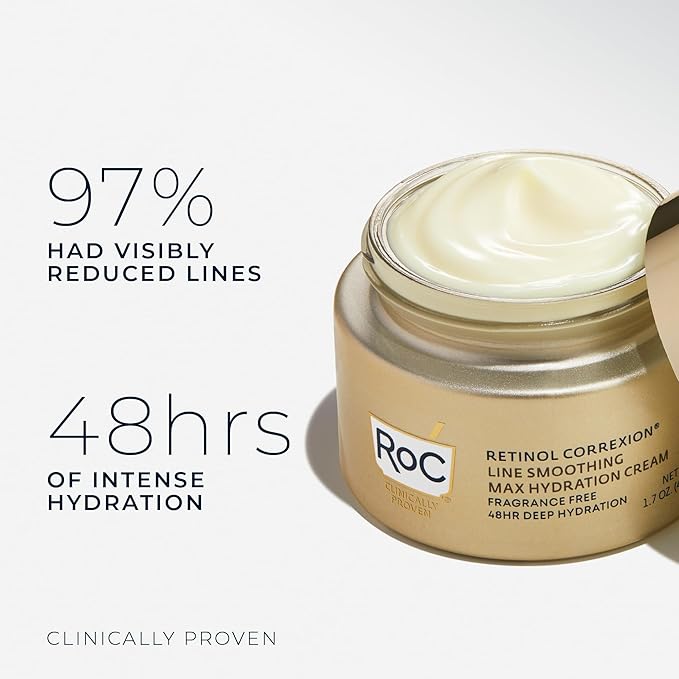 RoC Retinol Correxion Max Hydration Anti-Aging Daily Face Moisturizer with Hyaluronic Acid, Fragrance-Free, Oil Free Skin Care, 1.7 Ounces (Packaging May Vary)-Velvo Beauty