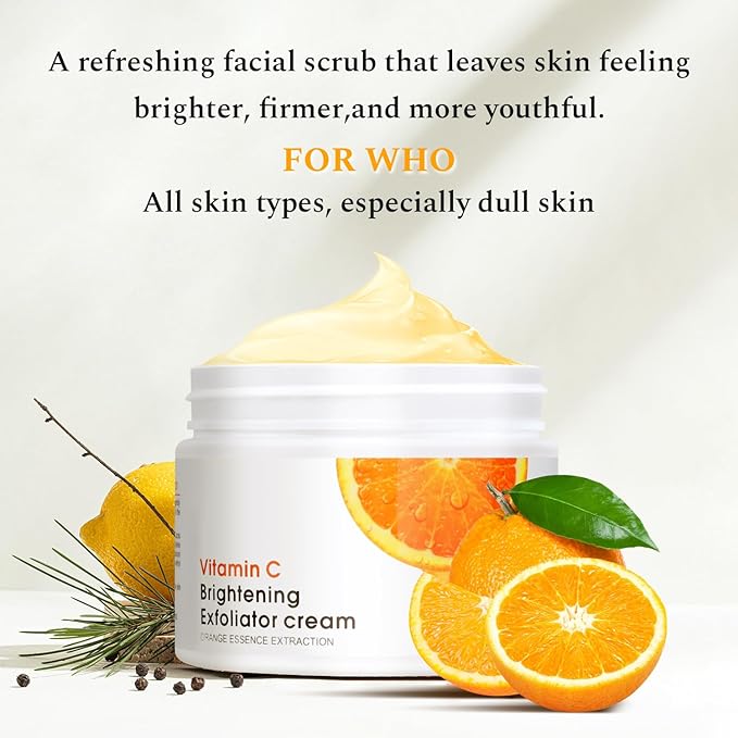 Vitamin C Face Scrub Face Exfoliator Cream Brightening Facial Scrub Exfoliating Facial Wash Microdermabrasion Facial Scrub, Gently Exfoliate Dirt and Dead Skin Cells, Improve Dark Spot, 140g/5oz-Velvo Beauty