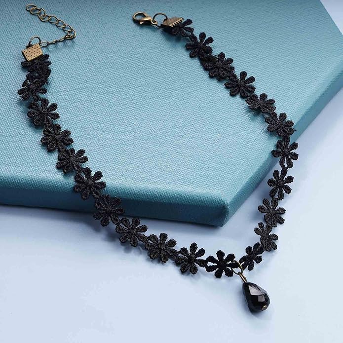 Black Choker Necklace Crystal Necklace Chain Short Collar Necklace Jewelry for Women and Girls-Velvo Beauty