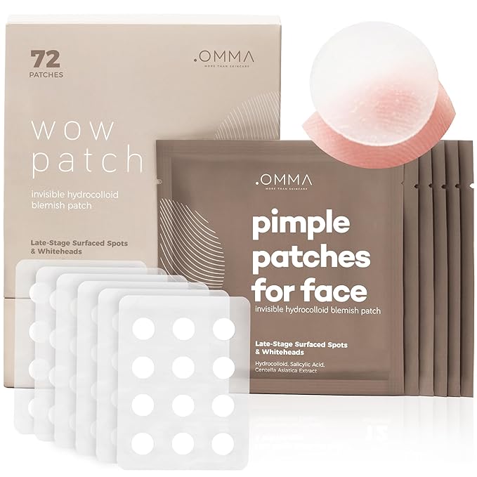 OMMA Korean Pimple Patches for Face with Hydrocolloid Patch, Invisible Blemish Pimple Stickers Acne Dots - Salicylic Acid Whiteheads Fast Acne Spot Treatment - 10 mm Zit Patches (72 Count)-Velvo Beauty