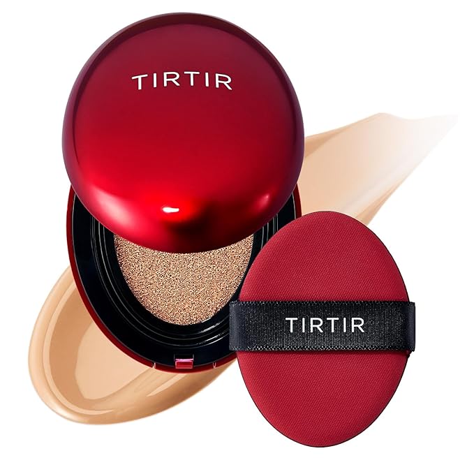 TIRTIR Mask Fit Red Cushion Foundation | Full coverage, Weightless, Skin fit, Satin Glow Finish, Korean Makeup, beauty, Tattoo cover up, Buildable (#27C Cool Beige, 0.63 Fl Oz)-Velvo Beauty