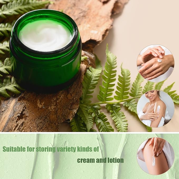 Lil Ray 1 oz Round Green Glass Jar with Inner Liners and Gold Lid (12pcs)-Velvo Beauty