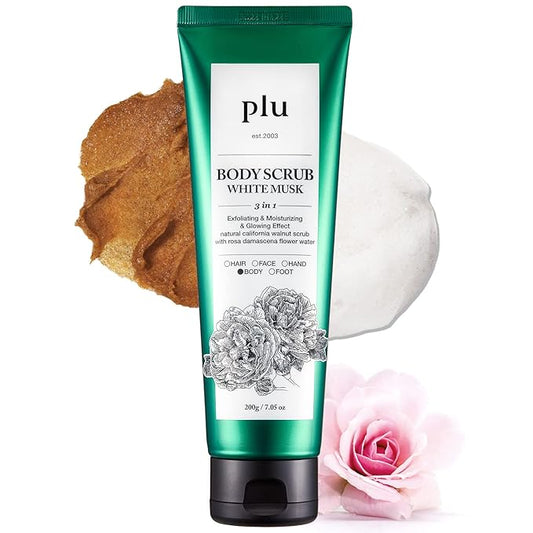PLU Original Korean Walnut Body Scrub Polish - White Musk - Exfoliating & Moisturizing & Glow - for Acne, Cellulite, Stretch Marks, Spider Veins - Soft Musk Scent, 6.76 oz.-Velvo Beauty