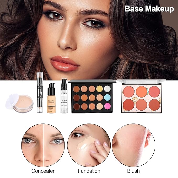Fenshine Makeup Set,Make Up Starter Kit With Storage Bag Portable Travel Make Up Palette Eyeshadow Foundation Lip Gloss for Teenage & Adults (Type B)-Velvo Beauty