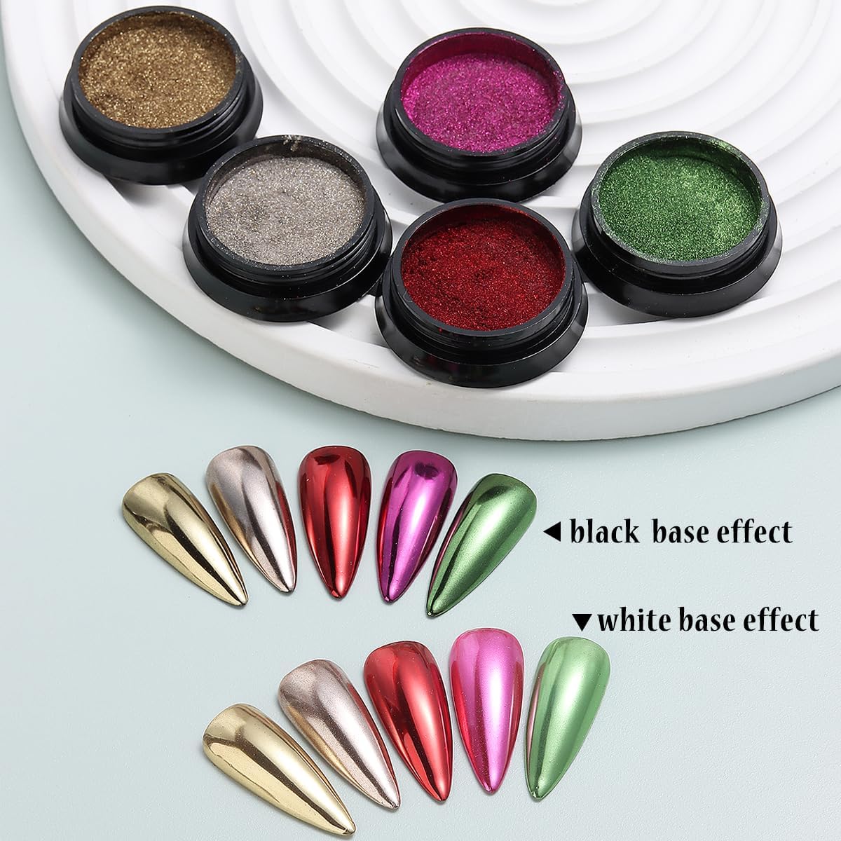 Chrome Nail Glitter Powder Set, 18 Colors Silver Black Red Green Metallic Effect Mirror Powder for Nails with Brushes, Pearl White Chrome Powder for Nails, Glazed Donut Nail Art, Manicure Supplies-Velvo Beauty