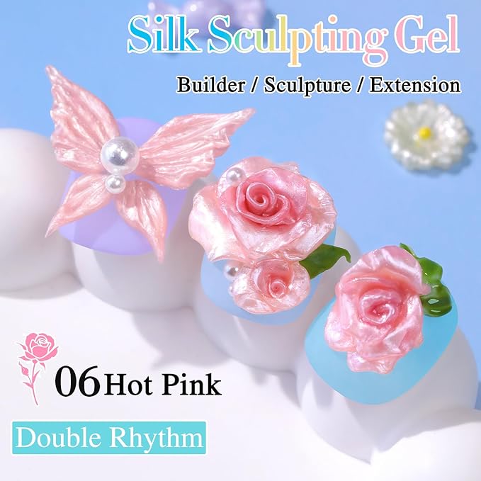 Double Rhythm 3D Nail Gel Pearl Solid Sculpting Gel for Nail Art Non-Sticky Hard Gel for Building Carving Molding Nail Extension Soak Off UV/LED Nail Art Salon Home DIY 0.5 Oz (Orange Pink-Silk 06)-Velvo Beauty