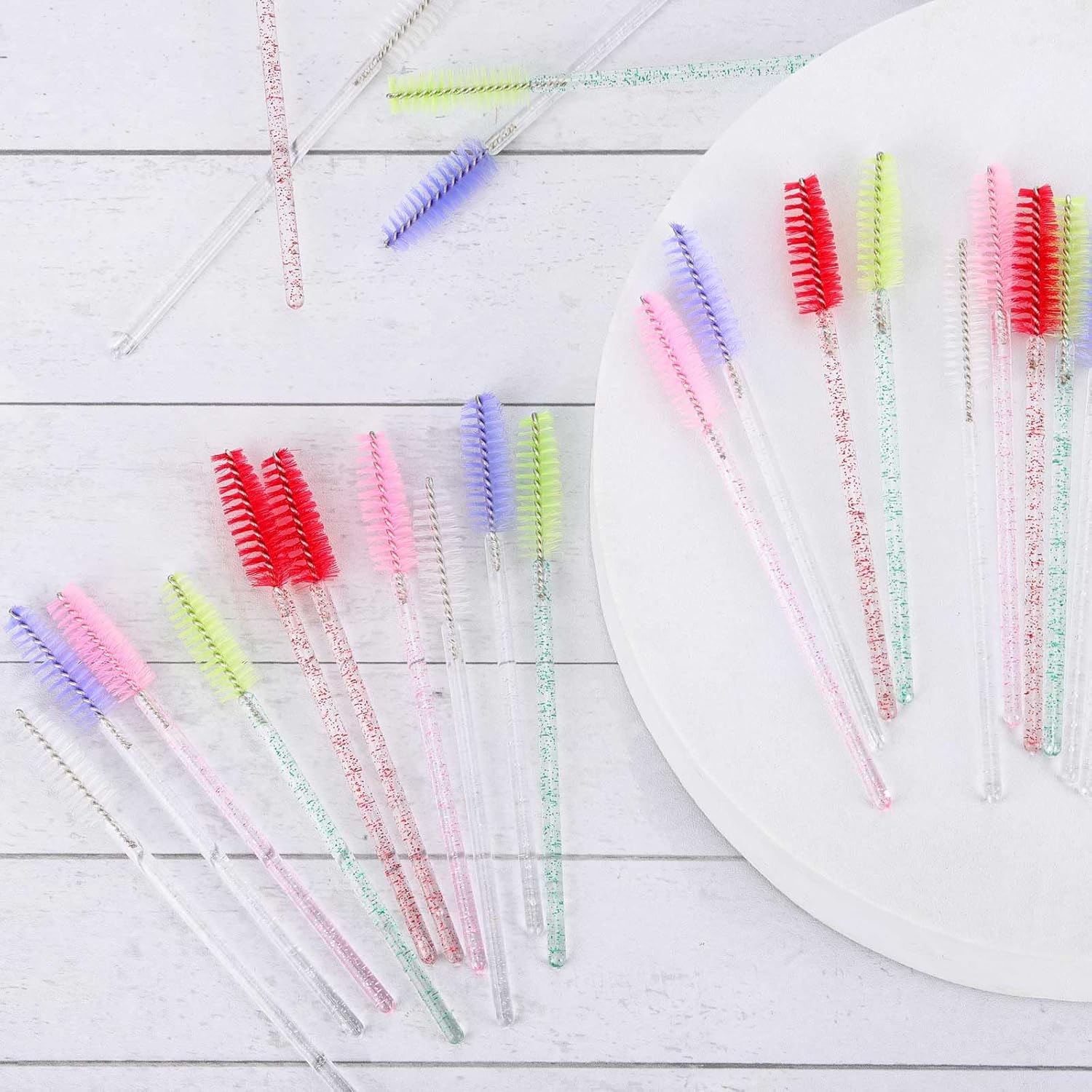 1000 Disposable Mascara Wands Eyelash Brushes Spoolies for Eyebrow Eye Lash Extension Crystal Multicolor-Velvo Beauty