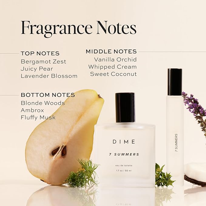 Dime Beauty 7 Summers Perfume Set ($87 Value) - Includes 50 ml + Travel Size 10 ml, Sweet Floral Scent, Clean Fragrance Eau de Toilette for Women, Hypoallergenic-Velvo Beauty