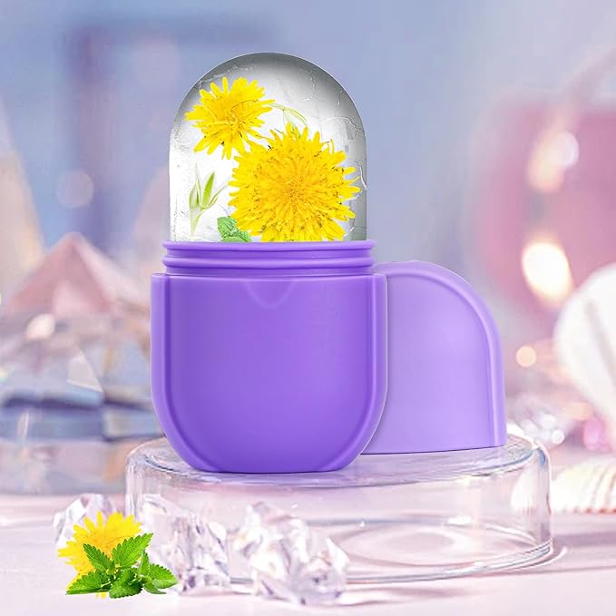 IMEASY Ice Roller for Face and Eye, Upgrated Skin Care Tools, Ice Facial Cube, Gua Sha Face Massage, Silicone Ice Mold for Face Beauty (Purple)-Velvo Beauty