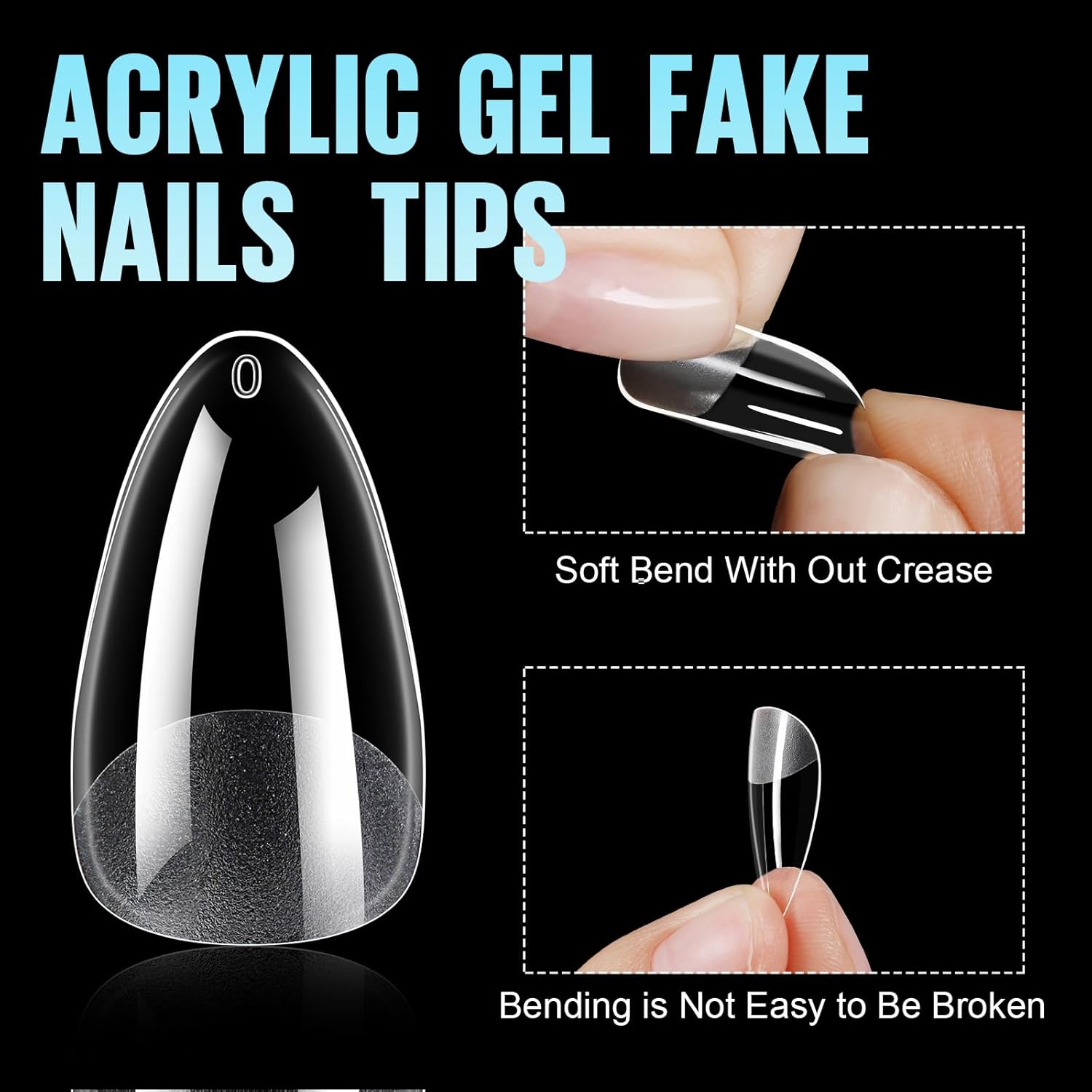 TOMICCA Medium Almond Nail Tips, 192Pcs 12 Sizes Acrylic Pre Buffed Medium Almond False Tips, Full Cover Half Matte Nails for Nail Art Extension Press on Nails-Velvo Beauty