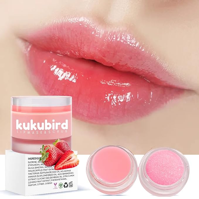 kukubird Lip Mask Overnight Hydrating Lip Balm Mask Exfoliating Lip Scrub Lip Care Treatment For Chapped and Cracked Lips-Strawberry-Velvo Beauty