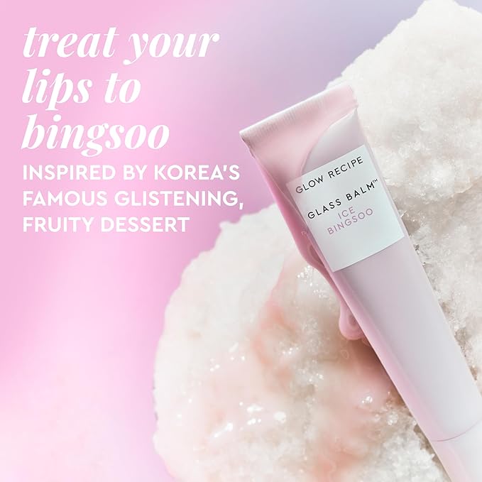 Glow Recipe Glass Balm Lip Treatment - 12Hr Hydrating Lip Balm & Moisturizer with Hyaluronic Acid to Smooth, Plump & Protect from Dryness, High Shine Finish - Clear Tint, Ice Bingsoo (15 ml)-Velvo Beauty