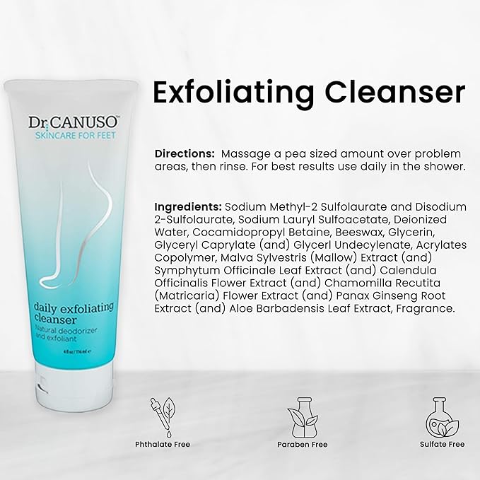 Dr. Canuso Cleansing Foot Scrub, Nourishing Cracked Heel Repair, Gentle Foot Exfoliator with Beeswax Microbeads, Treats Foot Odor, Softens Calluses, Heals Dry Skin (4 oz)-Velvo Beauty