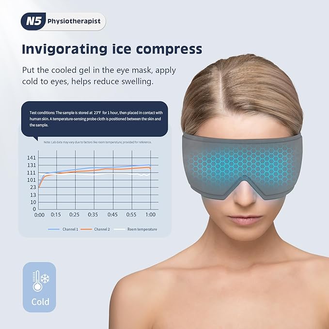 Heating or Cooling Eye Mask for Dark Circles and Eye Neck Padeye Mask Skincare and Puffiness, Intelligent Heating Physical Cooling (Gray)-Velvo Beauty