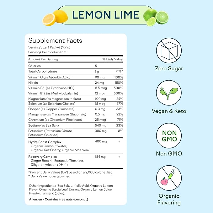 Feel Goods Hydration Hero, 1,000mg Electrolytes Powder, Sugar Free, Magnesium, Organic Aloe Vera, L Theanine, Vitamin C & B12, Non GMO, Keto, Vegan, Electrolyte Packets | Lemon Lime, 15 Count-Velvo Beauty
