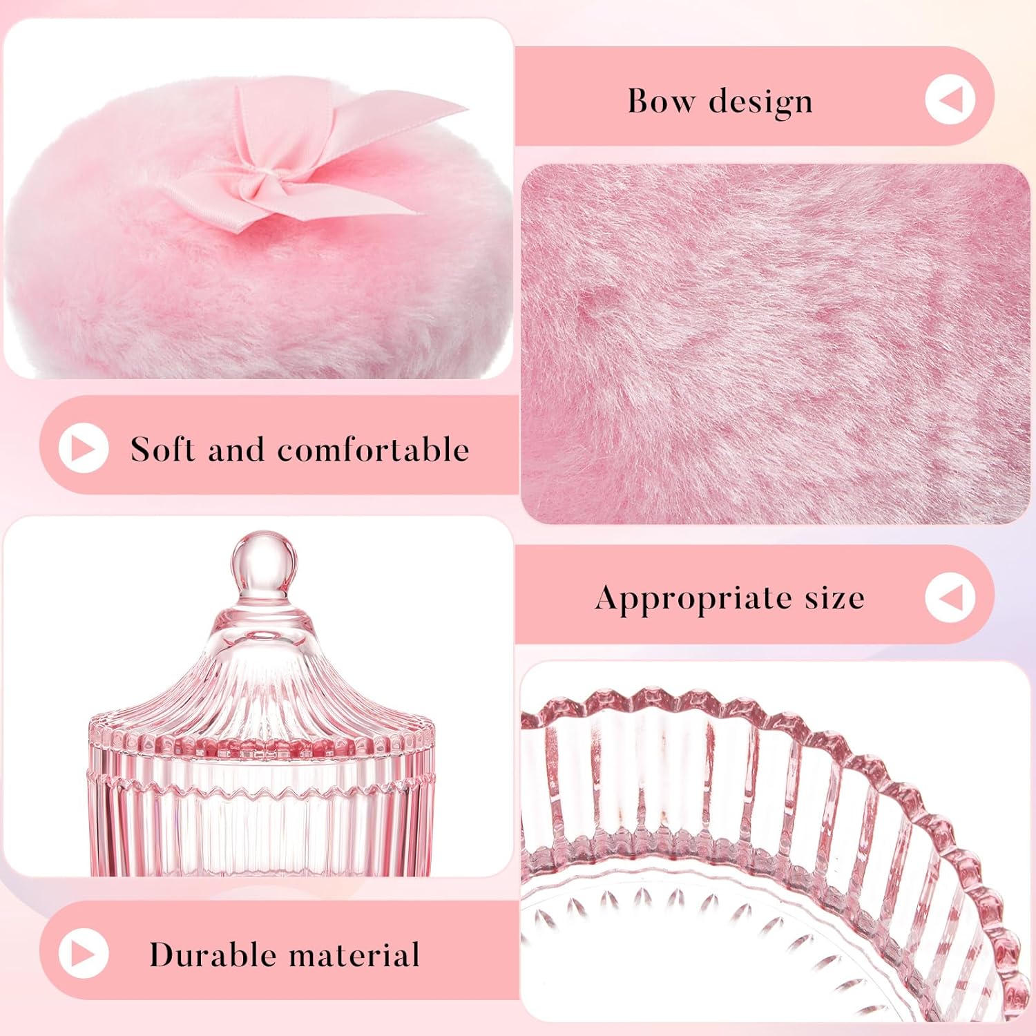 Tioncy 3 Pcs Large Body Powder Puff and Container Crystal Container Soft Washable Reusable Velour Face Body Glitter Powder Puff Wet Dry Makeup Simple Style (Pink)-Velvo Beauty