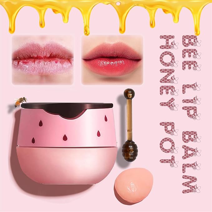 2PCS Lip Balm Honey Pot, Honey Pot Lip Balm for Dry Cracked Lips, Strawberry Lip Balm Scrubs Exfoliator & Moisturizer, Hydrating Lip Balm Honey Pot with Wand, Lip Sleeping Mask (B)-Velvo Beauty