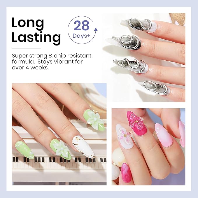 MIZHSE Solid Builder Gel Nail Kit with Nail Lamp, 3 Colors Builder Gel Clear Milky White Nude Hard Sculpting 3D Art U V LED Gels with Dual Form-Velvo Beauty