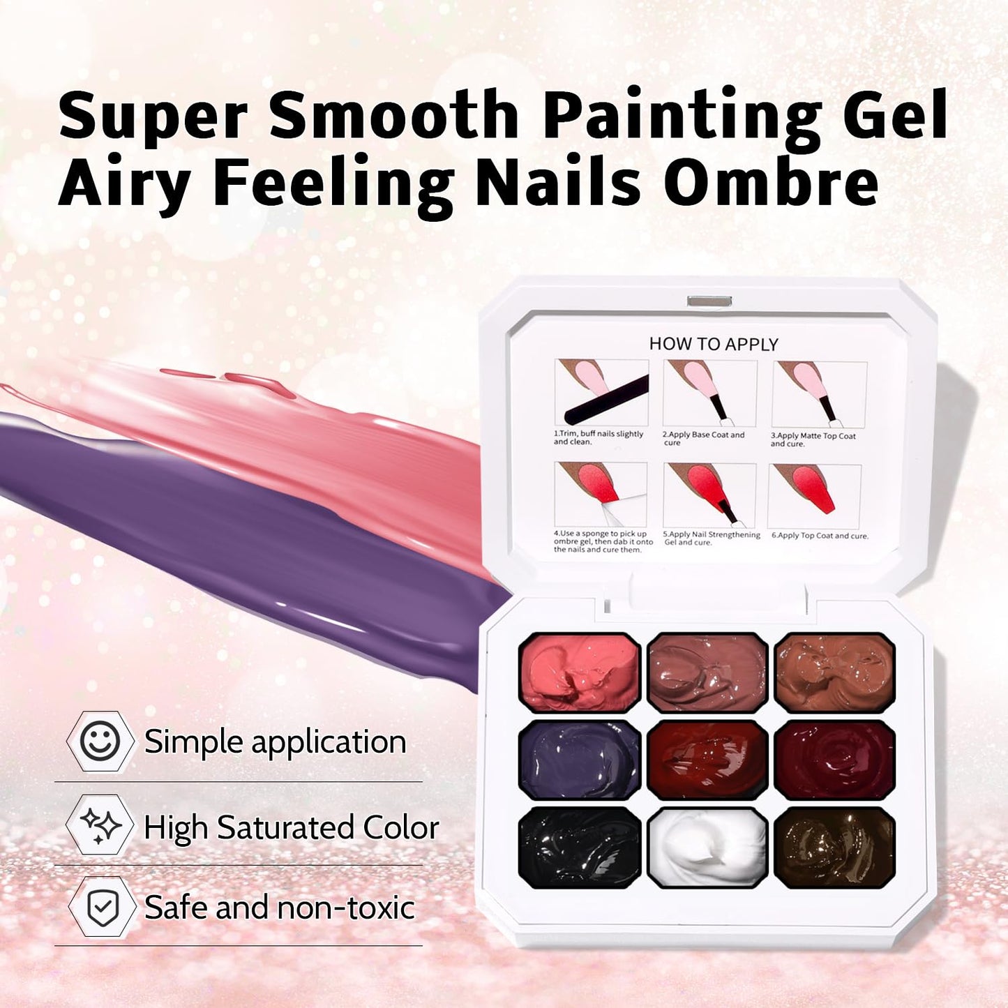 Sponge Pat Paint Nail Gel, 9 Colors Ombre Nails Gradient Gel Nail Blush Blooming Aura Nails Drawing Stripper Floral Painting Nail Art, No Wipe, UV/LED Curing (9 Colors H)-Velvo Beauty
