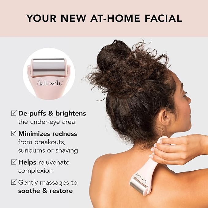 Kitsch Ice Roller for Face – Stainless Steel Face Ice Roller to Reduce Puffiness, Redness & Headaches – Cooling Facial Roller for Skin Care, Irritation Relief & Spa-Like Experience at Home - Pink-Velvo Beauty