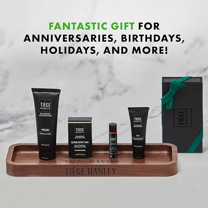 Tiege Hanley Mens Skin Care Gift Box Set, Bronze - Men's Skincare Set Includes Face Wash, Facial Moisturizer with SPF 20 Sunscreen, Body Exfoliating Scrub Bar, & Moisturizing Lip Balm-Velvo Beauty
